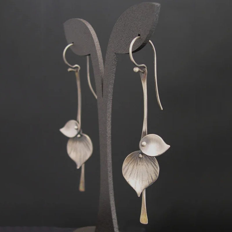 Boucles d’Oreilles Vintage Motif Feuille en Argent