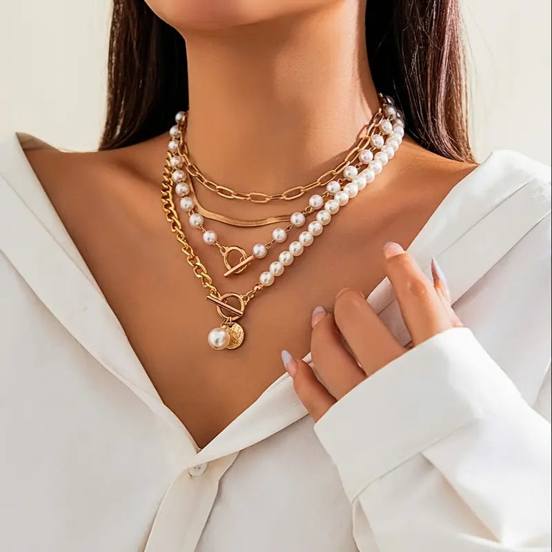 Set de Collier Chaîne Serpent avec Perles Vintage | Or
