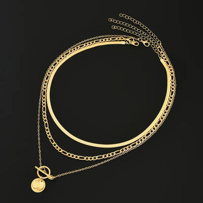 Collier Multi-couches Pièce de Monnaie Texturé Savira | Or