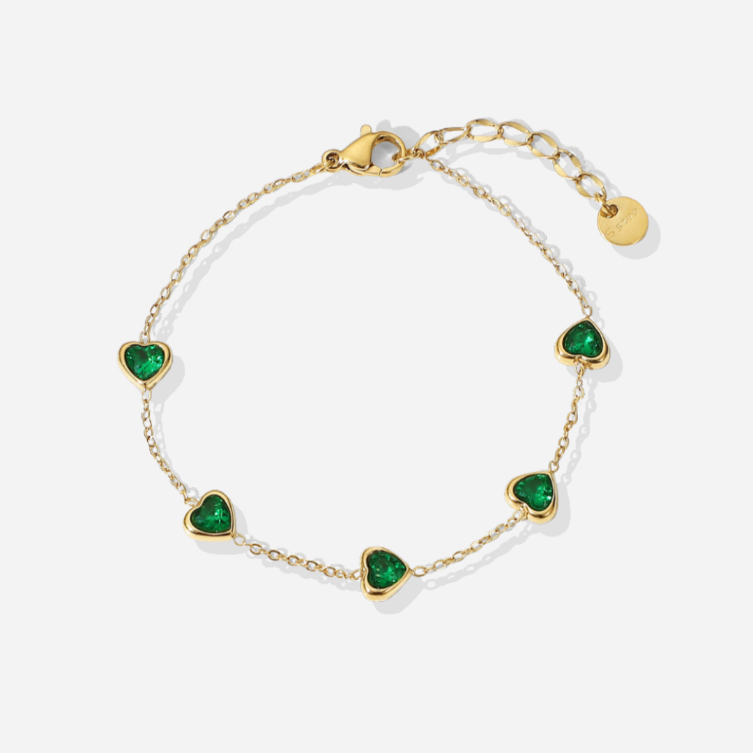 Francia™ | Bracelet cœurs verts en acier doré