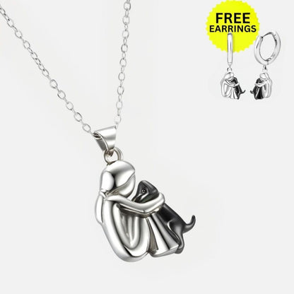 Collier avec pendentif en forme de câlin et boucles d'oreilles en cadeau