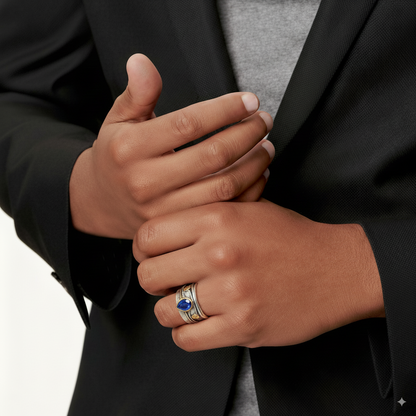Moderne  Bague vintage en argent avec cristal bleu
