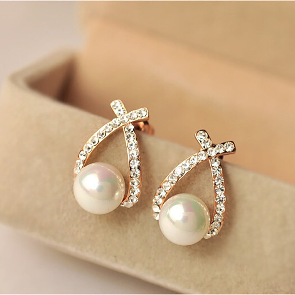 Boucles d’Oreilles Perles et Cristaux Brillants