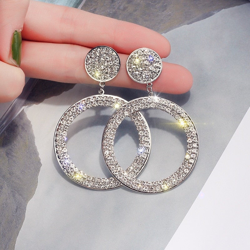 Boucles d’Oreilles Bicolores Or et Argent Serties de Zirconia