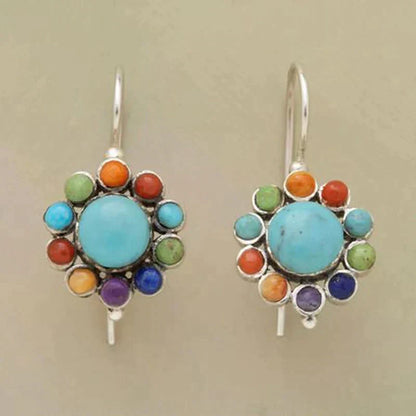 Boucles d’Oreilles Rondes Ornées de Turquoise Multicolore