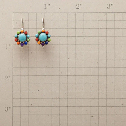 Boucles d’Oreilles Rondes Ornées de Turquoise Multicolore