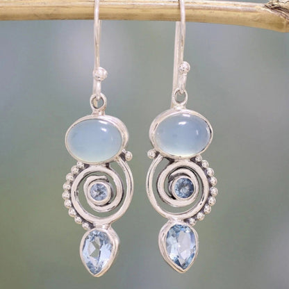 Boucles d'oreilles vintage en argent ornées de pierre de lune