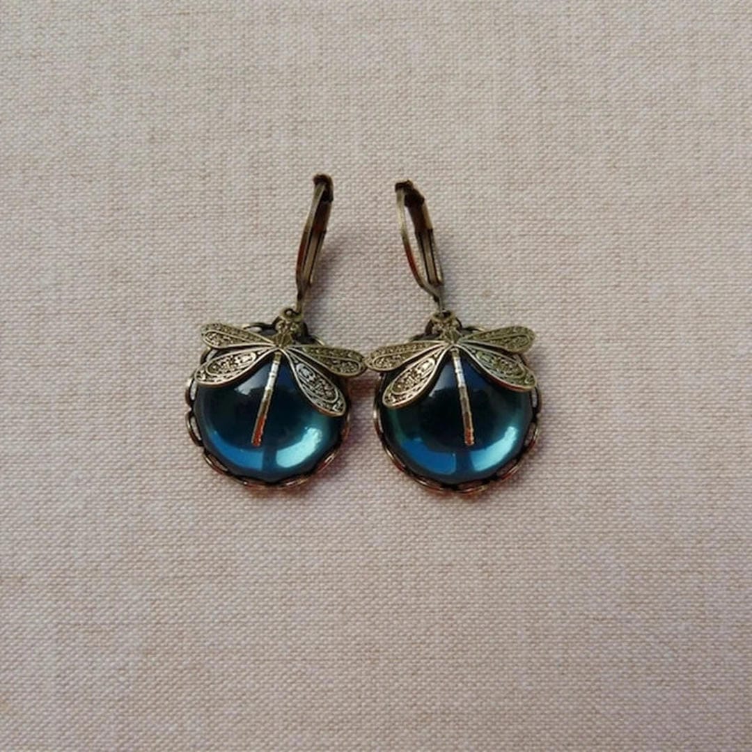 Boucles d'oreilles Libellule en Or Vieilli