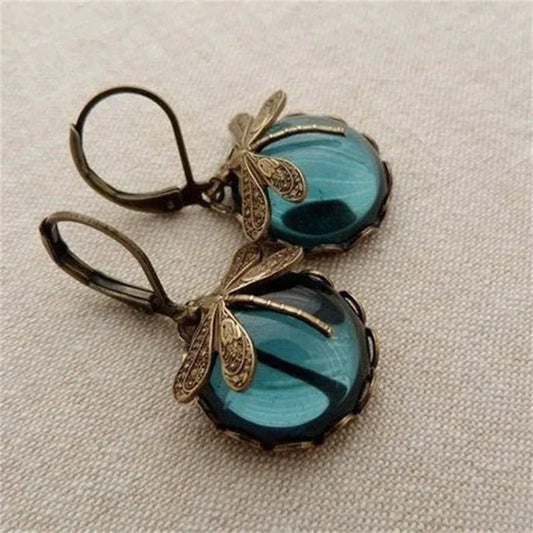 Boucles d’Oreilles Libellule Ornées d’un Cristal Antique