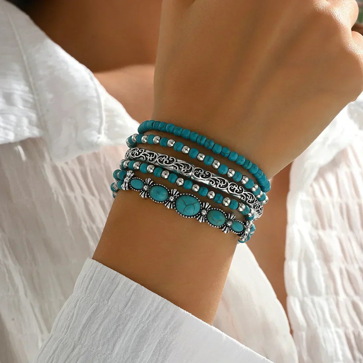 Ensemble de bracelets bohèmes avec des perles turquoise