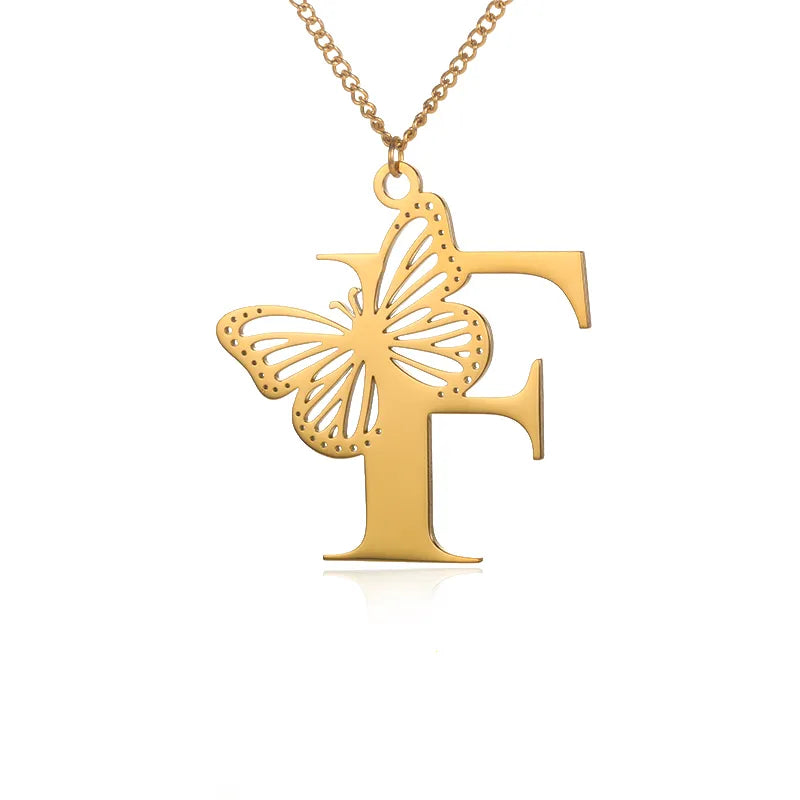 Collier initiales papillon liberté plaqué or 18 carats