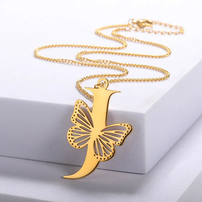 Collier initiales papillon liberté plaqué or 18 carats