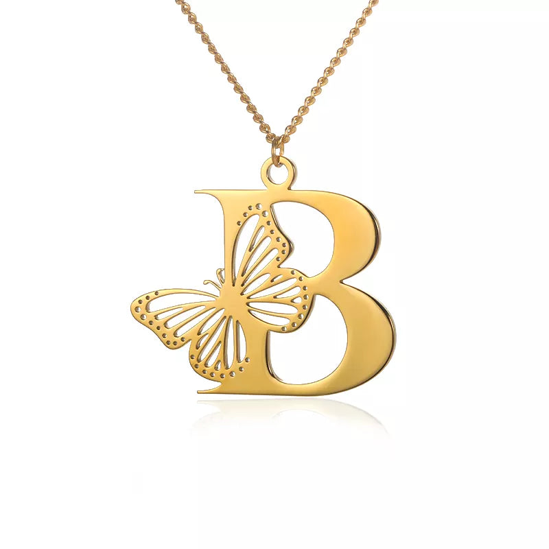Collier initiales papillon liberté plaqué or 18 carats