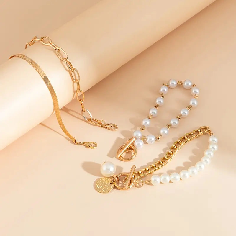 Set de Bracelets Chic Gold 4 pièces - Serpent, Perles et Maillons | Or
