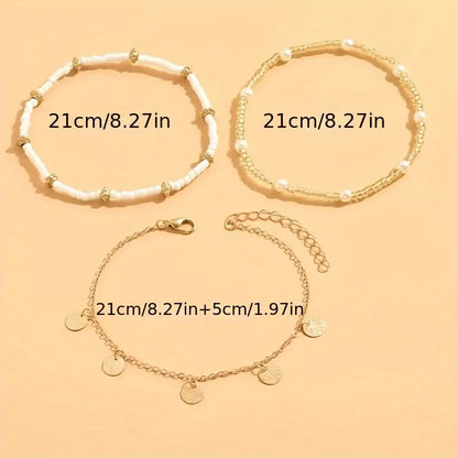 Set de Bracelets de Cheville Superposés Coastal Charm 3 pièces | Or