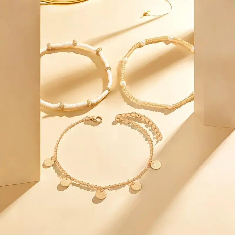 Set de Bracelets de Cheville Superposés Coastal Charm 3 pièces | Or