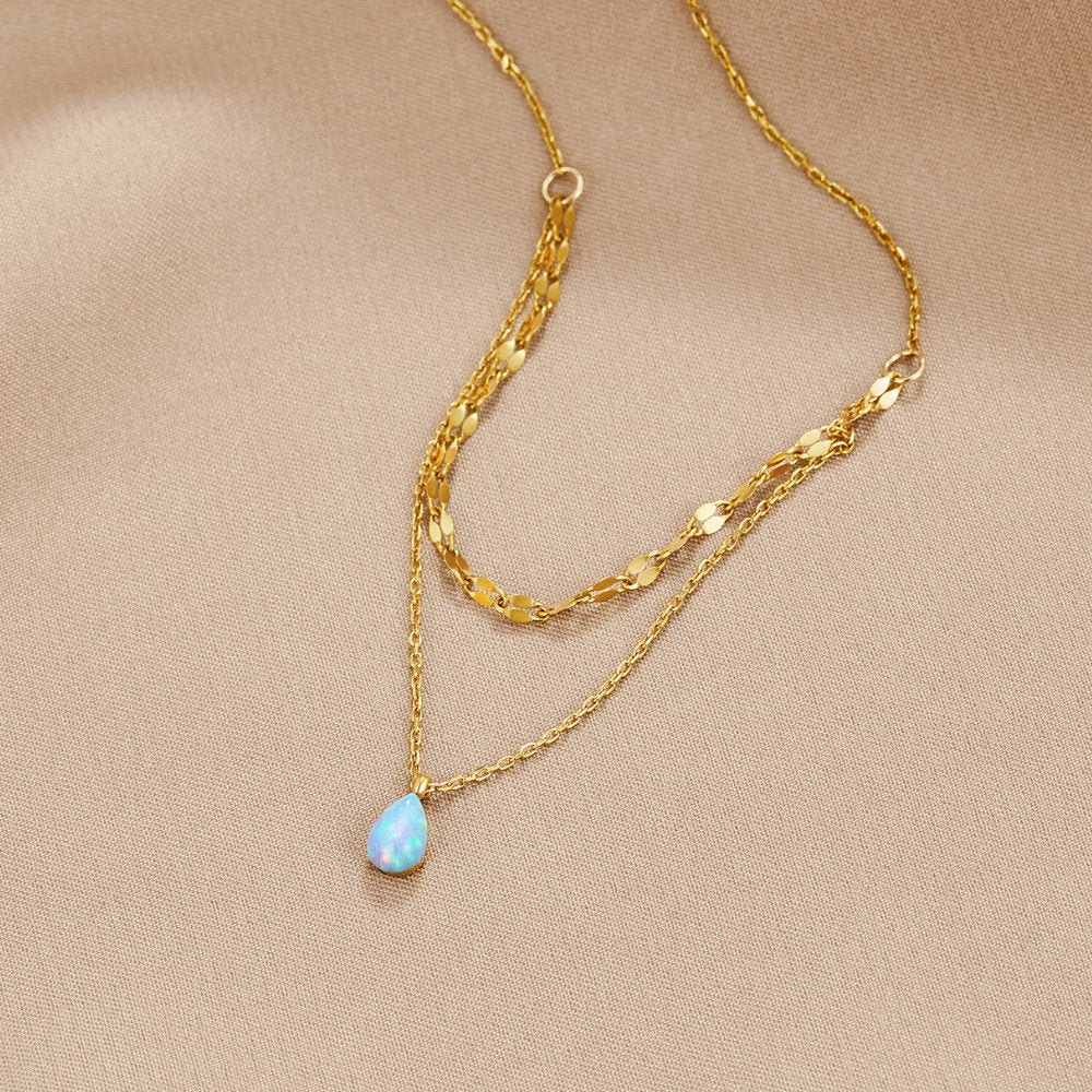Collier Superposé Goutte Opale Bleue