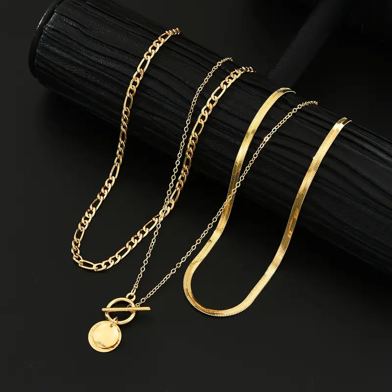 Collier Multi-couches Pièce de Monnaie Texturé Savira | Or