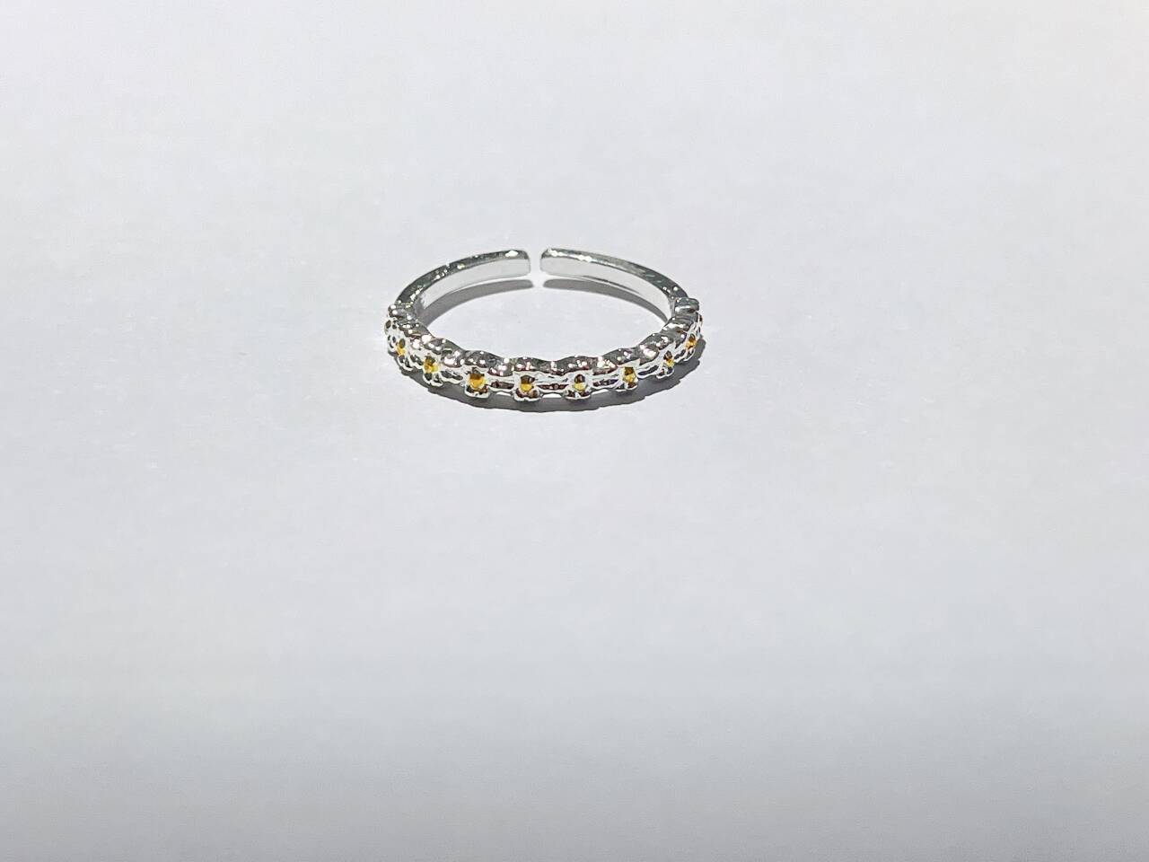 Bague Ajustable en Argent avec Marguerite en Émail Peint à la Main