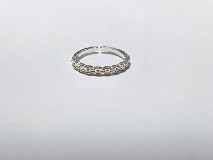 Bague Ajustable en Argent avec Marguerite en Émail Peint à la Main