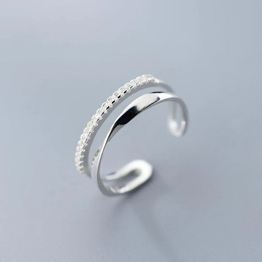 Bague Ajustable en Argent Sertie de Zircons
