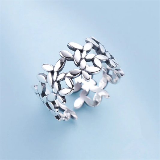 Bague Vintage en Argent Motif Feuille