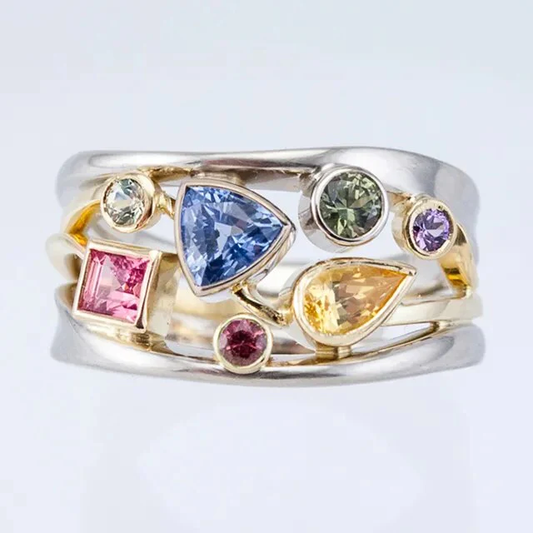 Bague Vintage Ornée de Zircons Multicolores