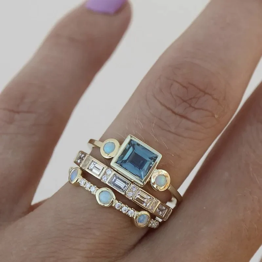 Francisca - Ensemble de Bagues en Cristal Bleu Vintage