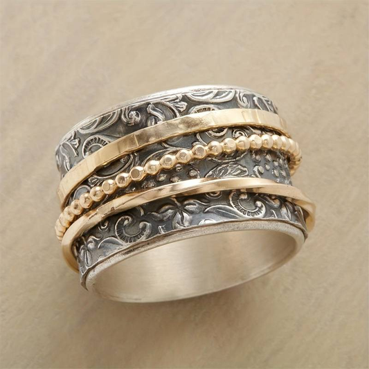 Bague Vintage Bicolore Or et Argent au Style Antique