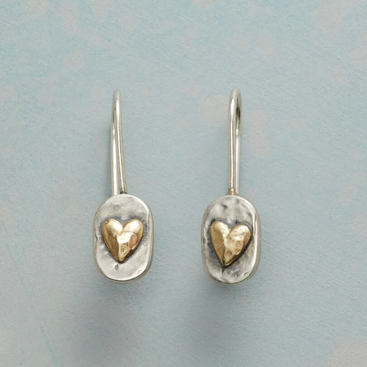 Boucles d'Oreilles Vintage en Argent et Or en Forme de Cœur