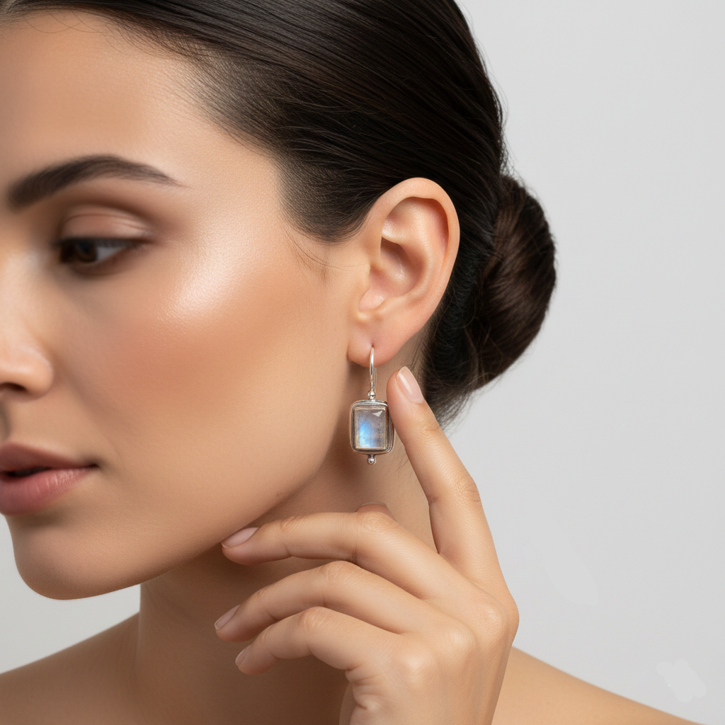 Boucles d'oreilles Vintage avec Pierre Carrée de Lune