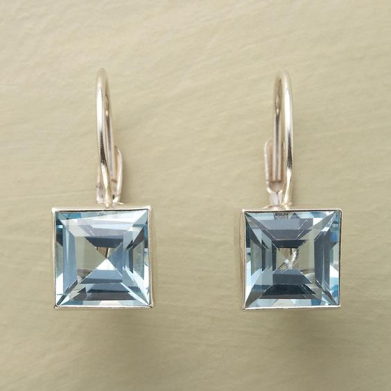 Boucles d'Oreilles Vintage en Verre Cubique Bleu