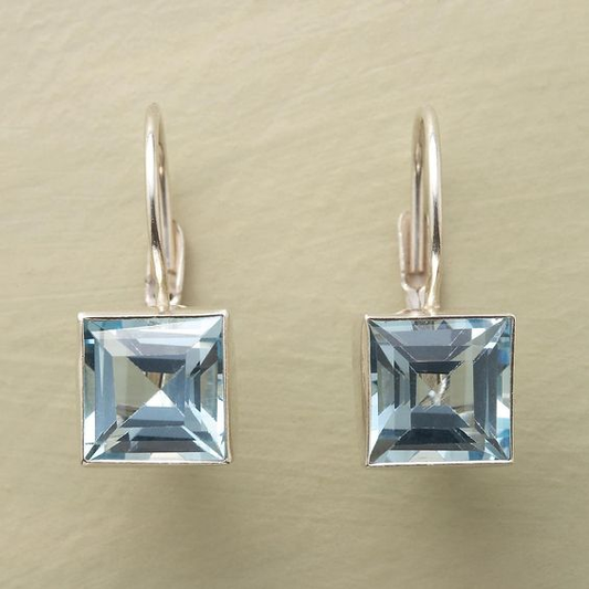 Boucles d'Oreilles Vintage en Verre Cubique Bleu