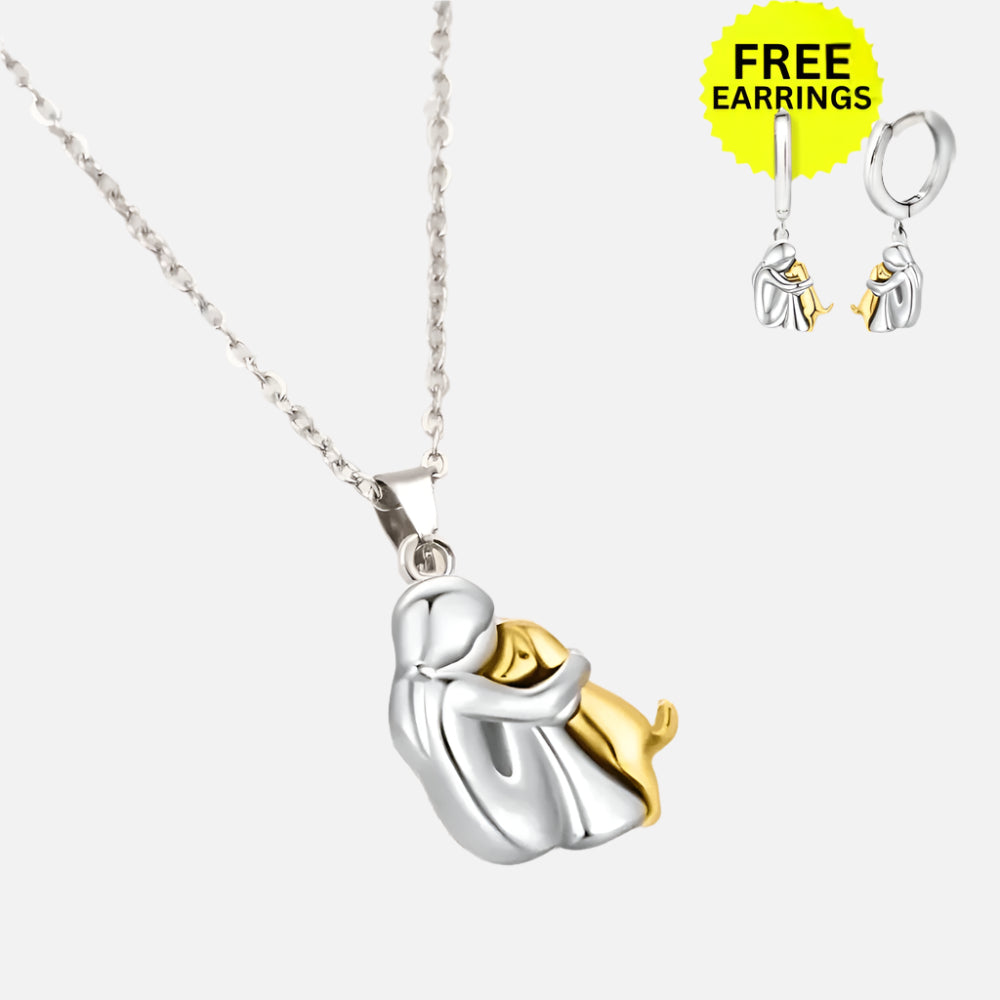 Collier avec pendentif en forme de câlin et boucles d'oreilles en cadeau