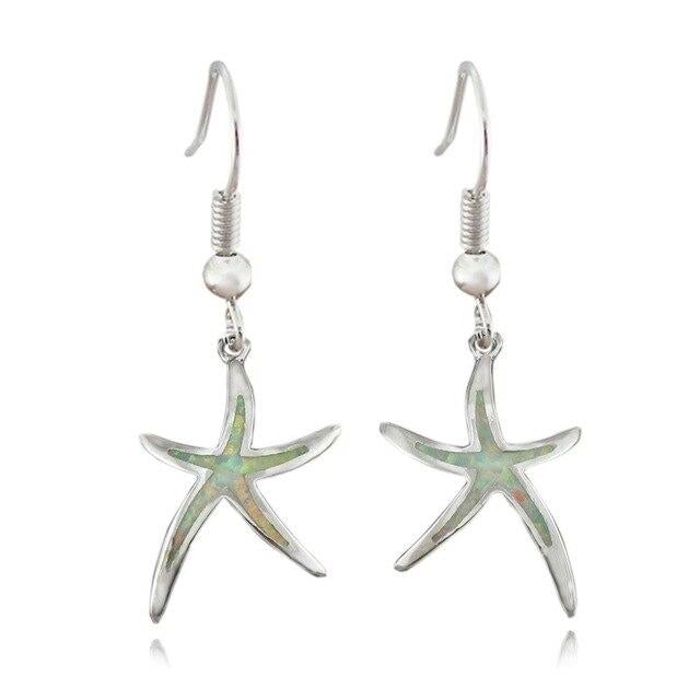 Boucles d’Oreilles Étoile de Mer en Argent Serties d’Opales