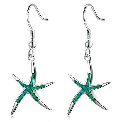 Boucles d’Oreilles Étoile de Mer en Argent Serties d’Opales